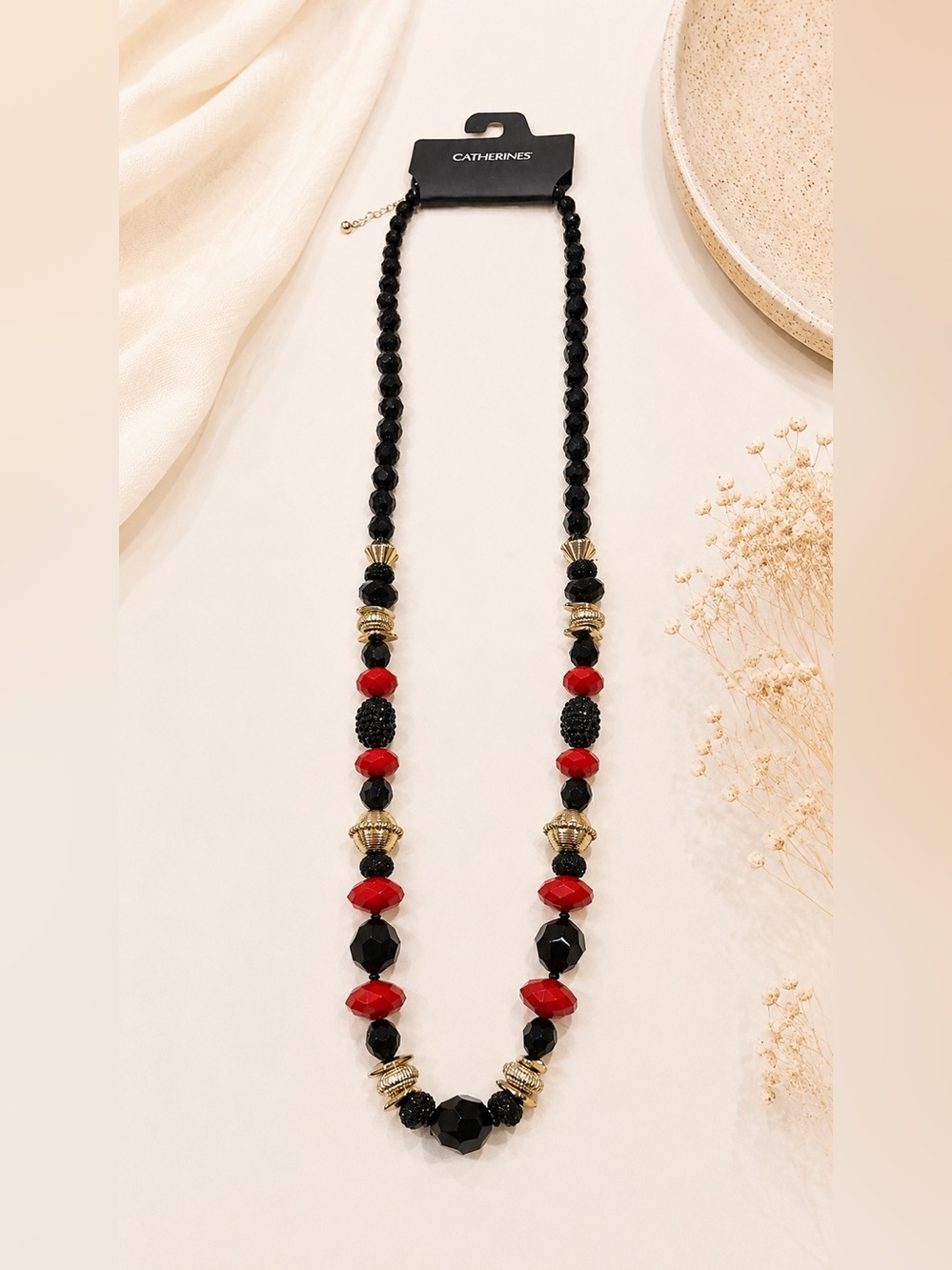 32 inch long chunky statement necklace beaded. Glam gift. Limited boho